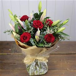 Classic Oriental Lily and Red Rose Bouquet